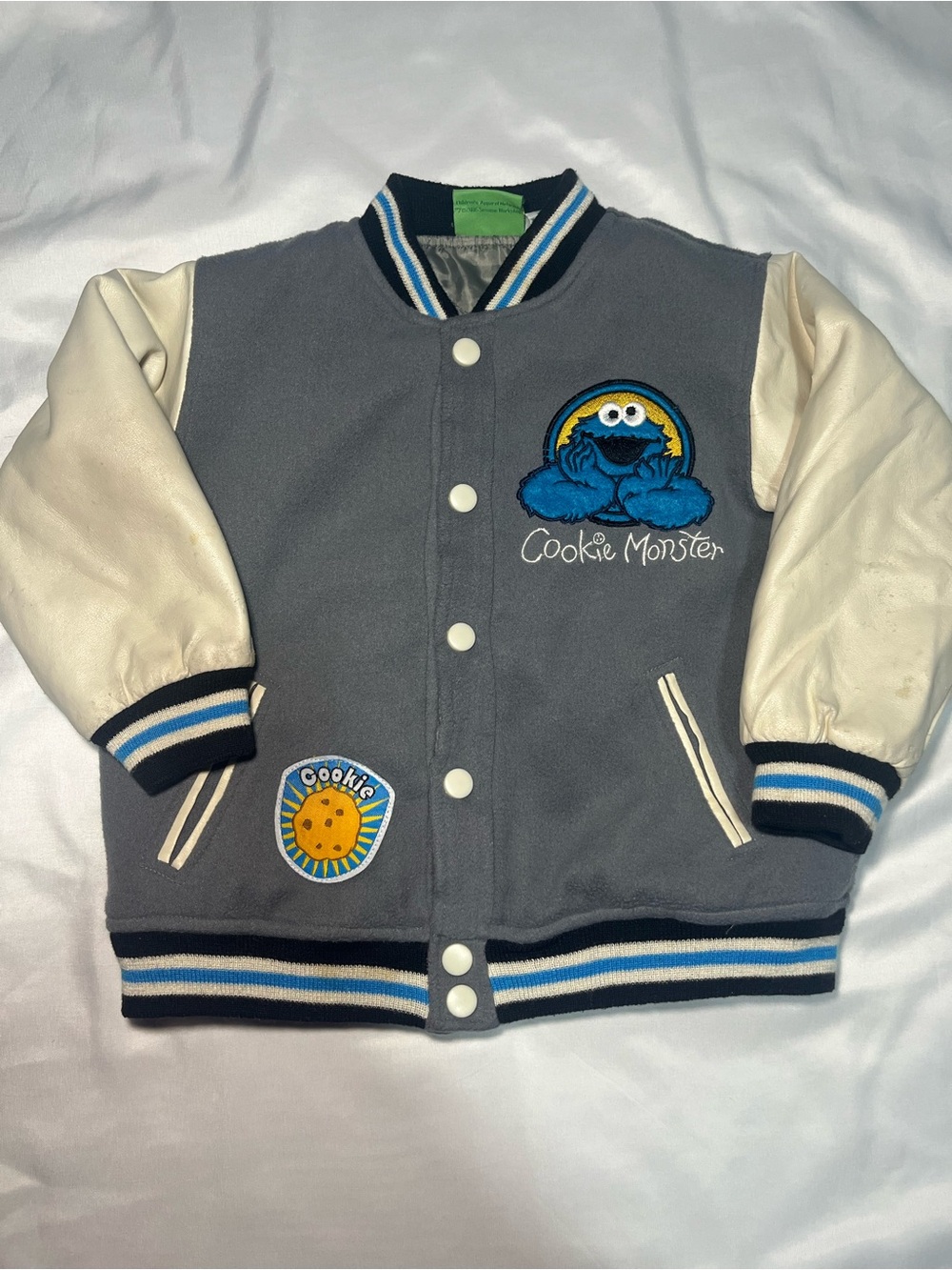 Vintage Sesame Street Cookie Monster Varsity Jacket 4T Blue Football 2006